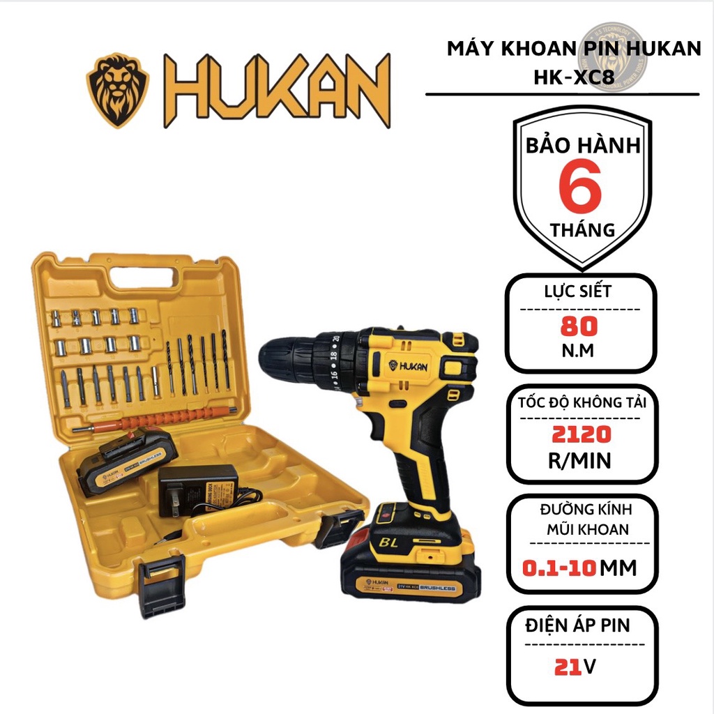 Máy Khoan Pin HUKAN HK-XC8 3 Chức Năng Không Thổi Than
