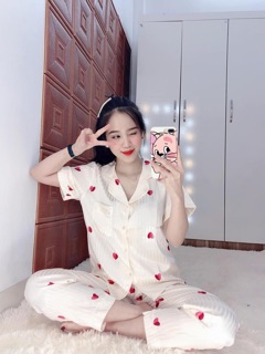 Bộ lụa gấm họa tiết tim cao cấp