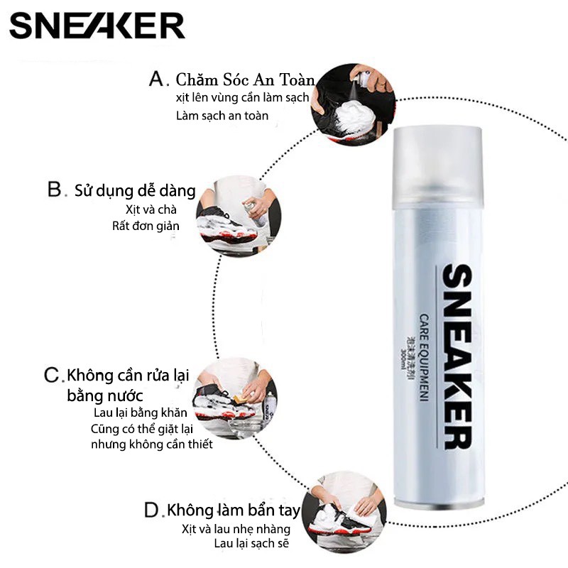 [GeekSneaker] Chai Nano Chống Nước  | Lọ Xịt Bọt Vệ Sinh Sạch Giày | thể thao 300ML -  Sneaker Không Cần Giặt