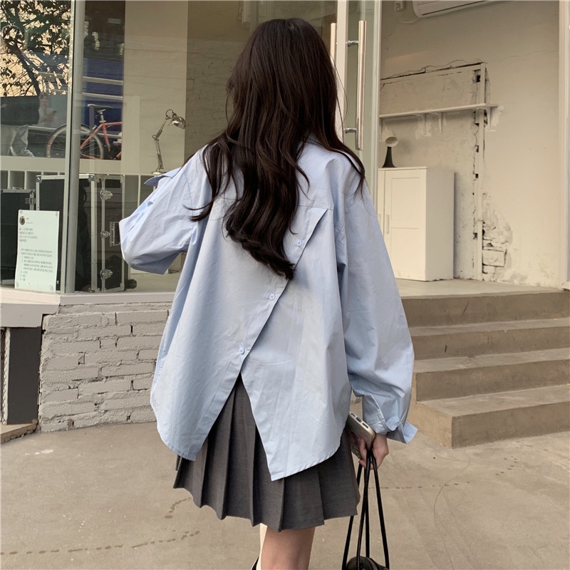 Áo Sơ Mi Tay Dài Dáng Rộng Màu Trắng Thời Trang Thanh Lịch Cho Nữ