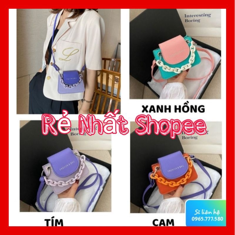 Túi xách nữ đeo chéo nữ mini phối màu Fashion & Bag phối xích nhựa siêu xinh