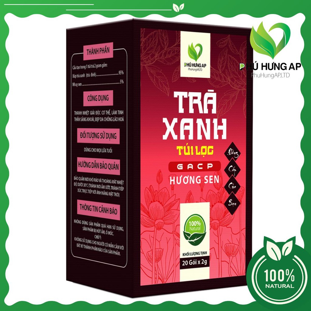 Trà xanh túi lọc Hương Sen Thanh nhiệt giải độc cơ thể, làm tinh thần sảng khoái, đẹp da chống lão hoá
