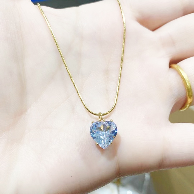 Dây Chuyền Mì Mặt Tim Đá Nhân Tạo Titan Ko Đen TT 4319