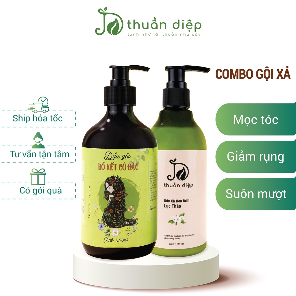 Combo dầu gội xả thảo dược thiên nhiên giúp mọc tóc giảm rụng tóc suôn mượt Thuần Diệp