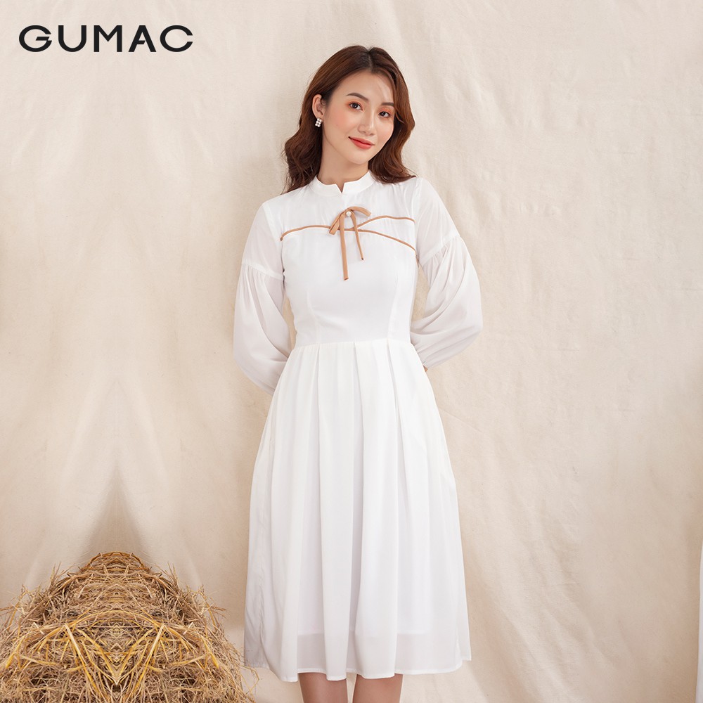 [Mã WABRGU72 giảm 10% tối đa 50k đơn 250k] Đầm nữ cổ tàu phối viền DA10109 GUMAC