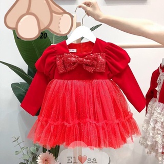 Váy bé gái - Váy nhung nơ kim sa diện tết cho bé 1-5 Tuổi