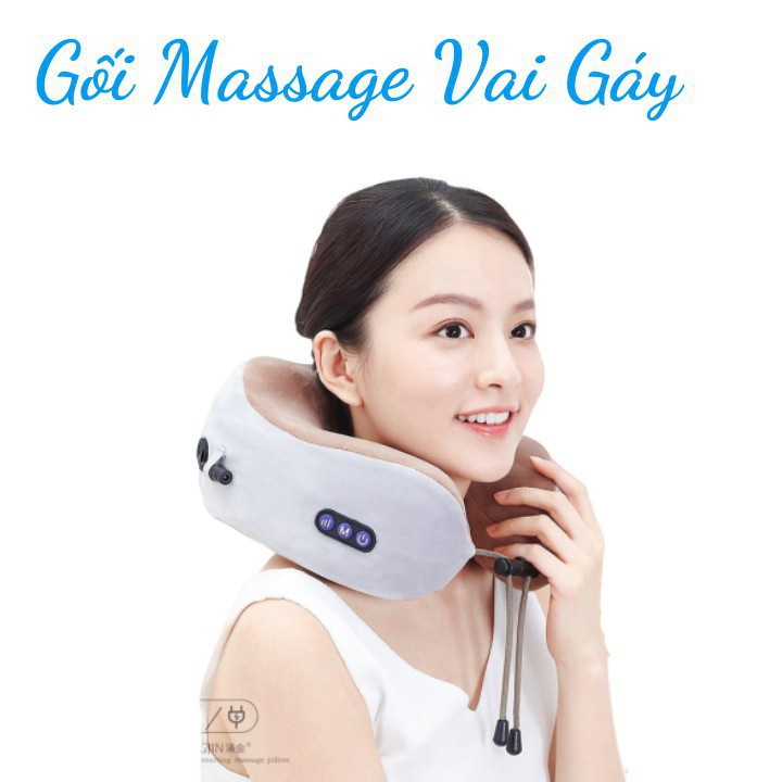 Gối Massage Cổ, Gối Massage Hồng Ngoại Trị Đau Mỏi Vai Gáy, Giúp Ngủ Ngon, Thư Giãn