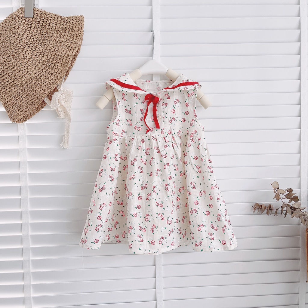 Váy cổ sen hoa nhí nơ cổ bé gái sz 10-25kg