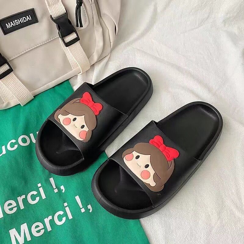 QiaoYiLuo Dép Quai Ngang Chống Trượt Họa Tiết Dễ Thương Phong Cách Hàn Quốc