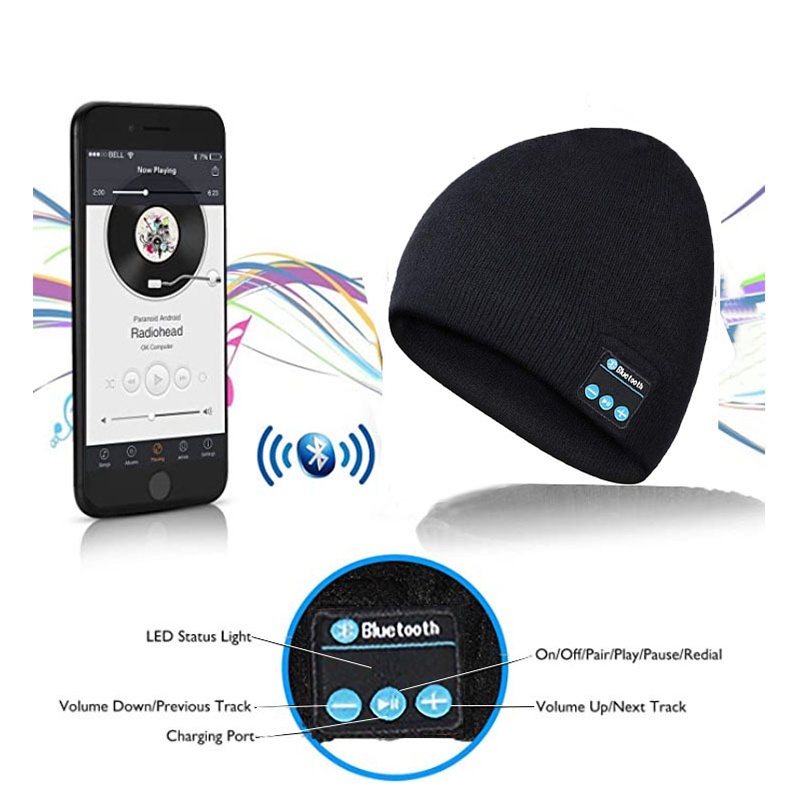 Mũ Len Beanie Kết Nối Bluetooth 5.0 Không Dây Thông Minh Có Thể Làm Sạch Và Tích Hợp Mic Cho Xiaomi iphone Android