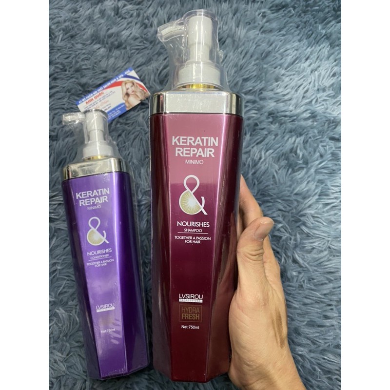 Cặp dầu gội xả Keratin Repair Minimo 750ml x2