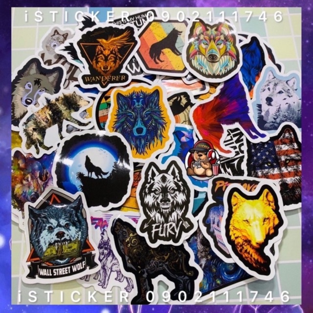 Sticker chó sói Art Wolf hình dán siêu chất, cá tính chống thấm nước dán mũ bảo hiểm, vali, laptop, điện thoại..