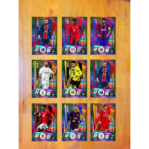 Thẻ in Match attax cầu thủ 2020/21 20/21 Messi Benzema Coman Sancho Neymar Arnold