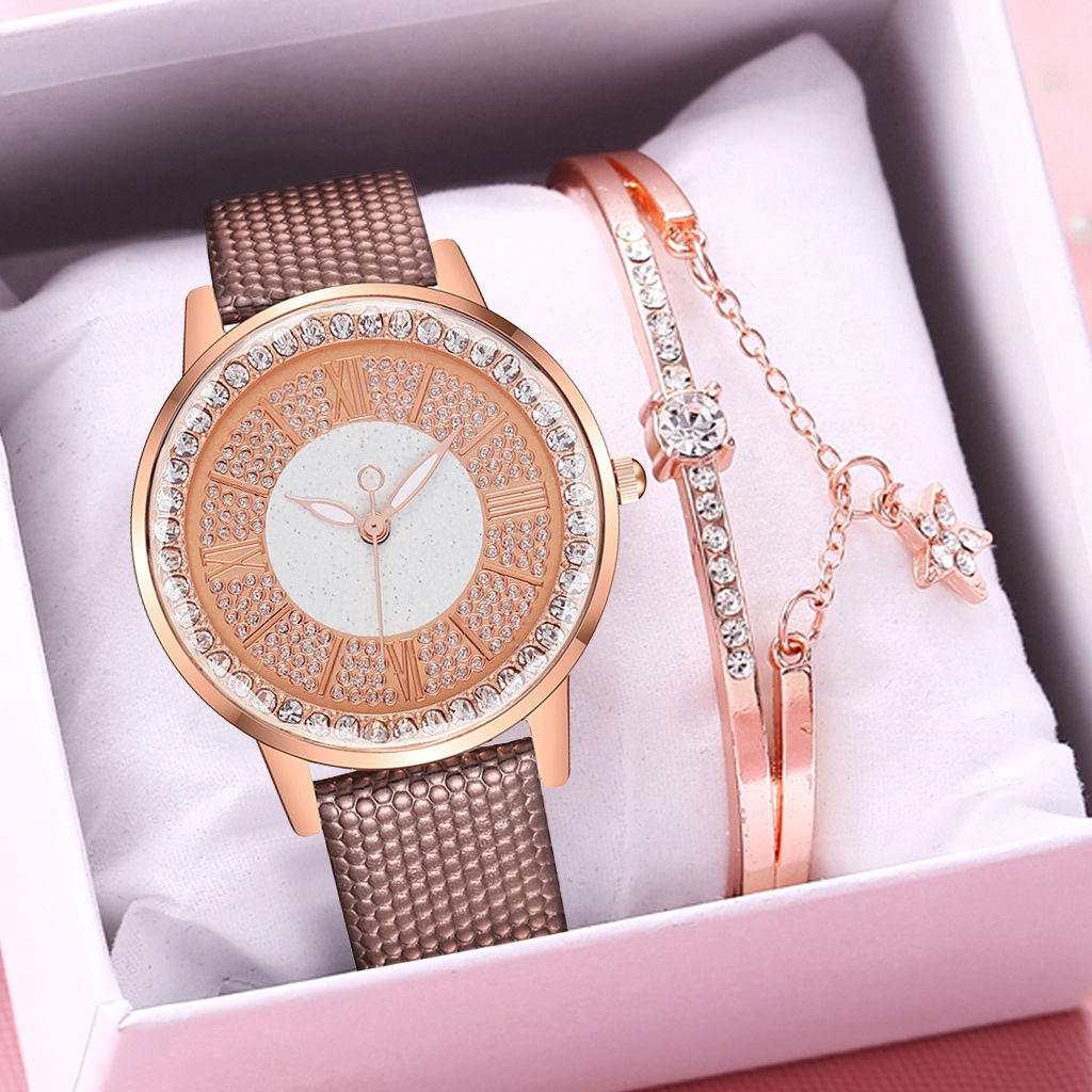 Đồng Hồ Thạch Anh Nữ Mặt Đính Hột Xoàn Dây Da Thời Trang