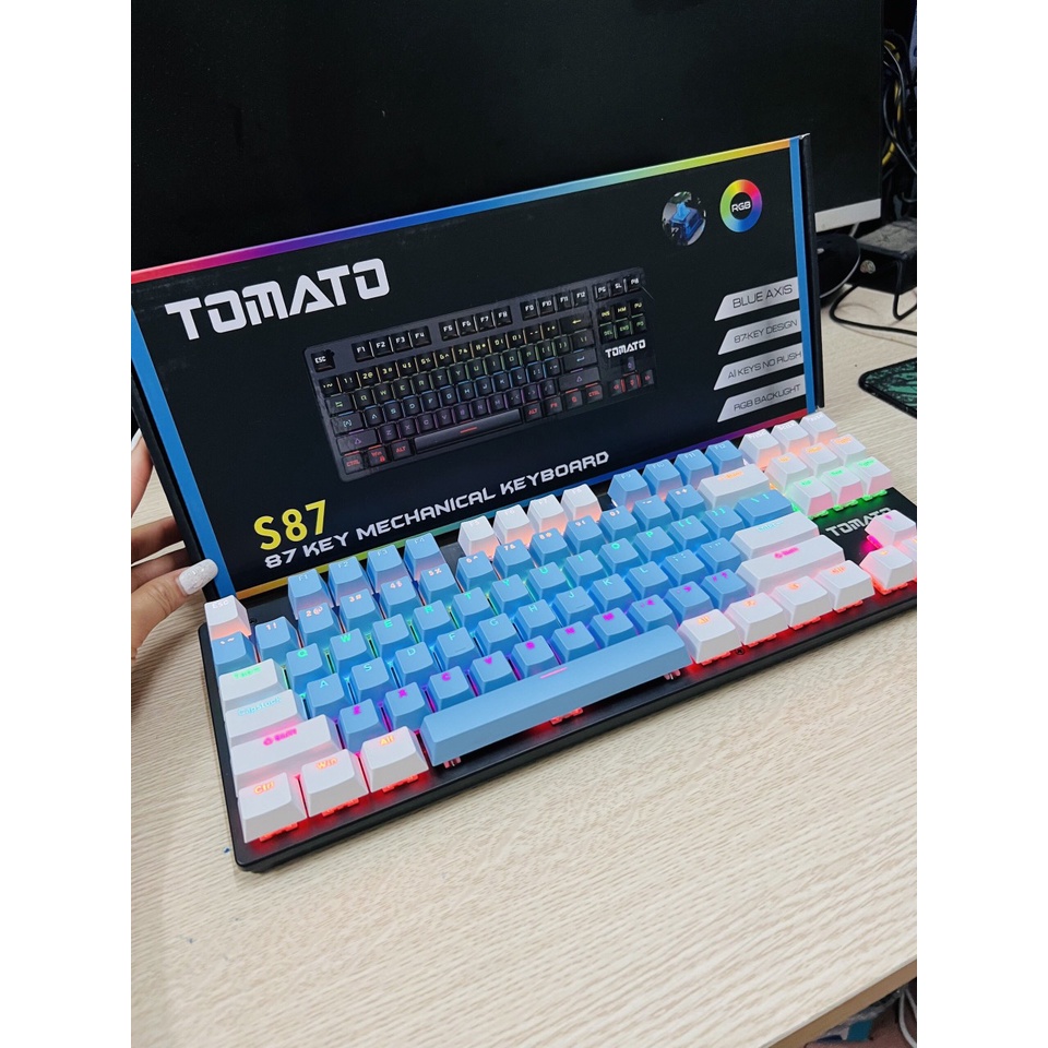 SIEU KHUYẾN MẠI bàn phím cơ Tomato S87 TKL màu xám , bàn phím mini có led