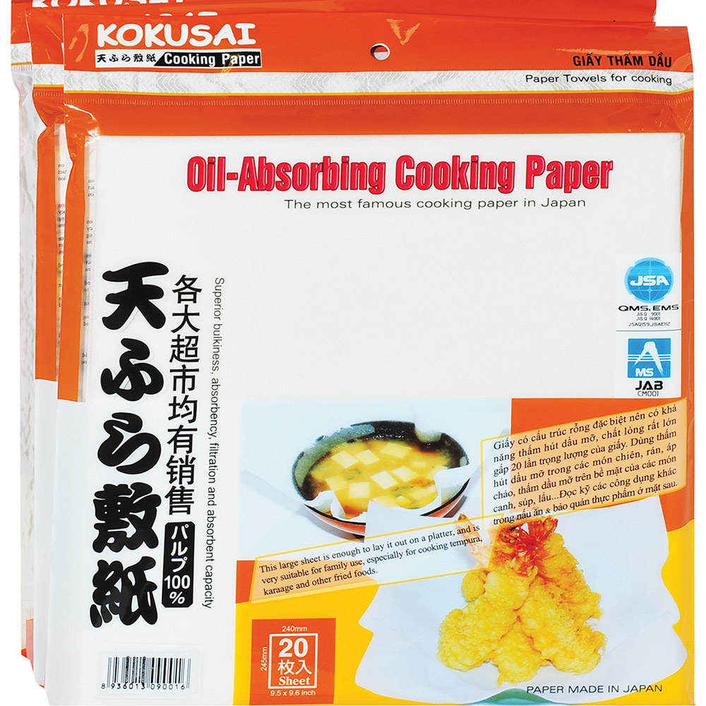 Giấy Thấm Dầu Nhật Bản KOKUSAI Túi 20 Tờ Kích Thước 24.5cmx24cm, Thấm Dầu Ăn Đồ Chiên Rán