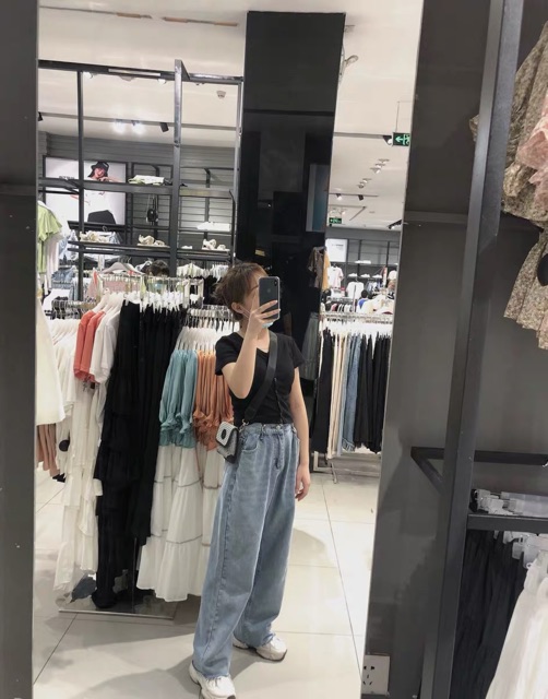 Quần ulzzang jean ống suông có bigsize / Quần ống rộng có móc cài eo Quảng Châu | BigBuy360 - bigbuy360.vn