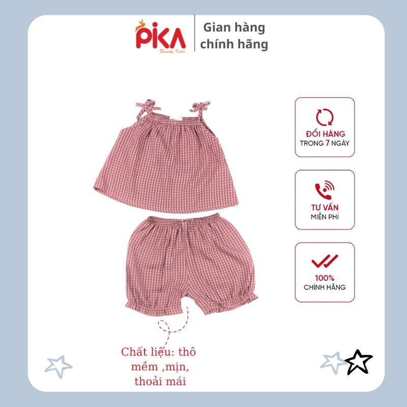 Bộ bé gái -Pika kids- chất liêu thô mềm, mát, mịn cho bé 1-6 tuôi