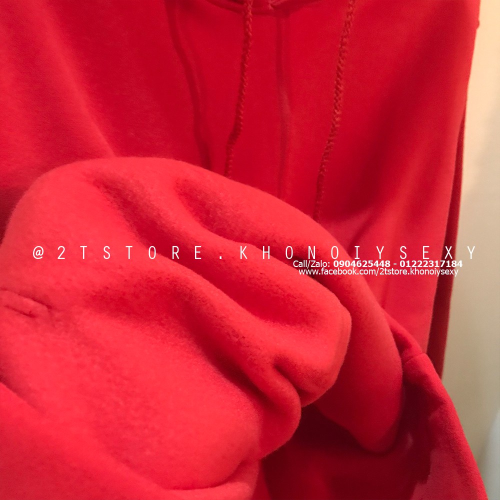 Áo hoodie unisex 2T Store H09 màu đỏ tươi - Áo khoác nỉ chui đầu nón 2 lớp dày dặn chất lượng đẹp