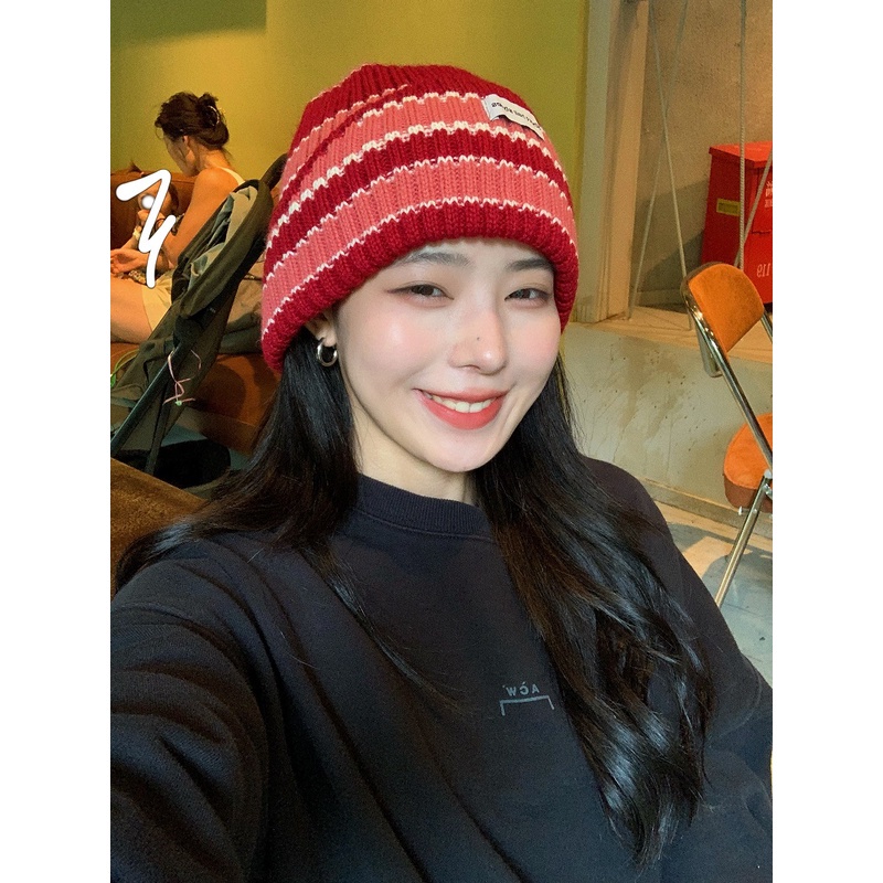 Mũ len beanie giữ ấm họa tiết kẻ sọc thời trang thu đông cho nam và nữ 2021