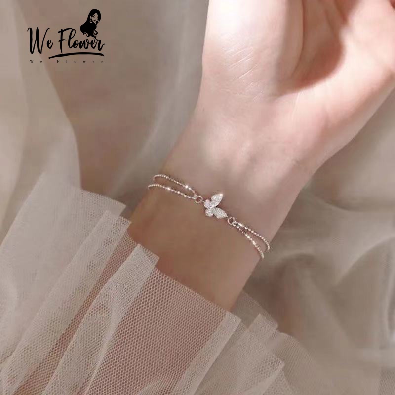 Vòng tay hai lớp đính hạt hình hoa và bướm màu bạc phong cách Hàn Quốc dành cho nữ
 | WebRaoVat - webraovat.net.vn