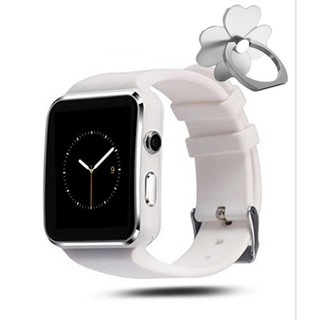 Đồng Hồ thông minh x6 plus mặt cong thời trang trắng dành cho nữ tặng giá đỡ điện thoại bông mai dễ thương