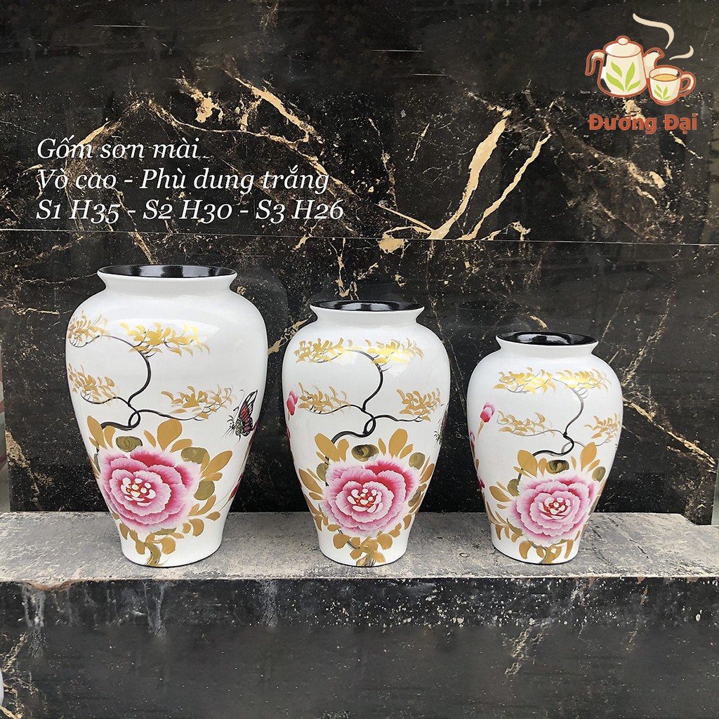 Lọ Hoa Sơn Mài Gốm Sứ Bát Tràng Đương Đại – Bình Cắm Hoa Cao Cấp - Dáng Vò