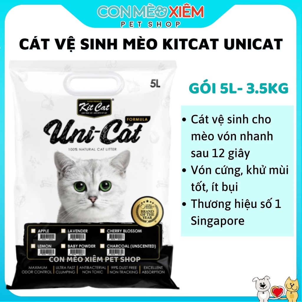 Cát cho mèo Kit cat uni cat 5L, vệ sinh siêu vón khử mùi thú cưng Con Mèo Xiêm