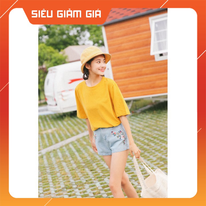 S-1117 Áo Thun Nữ Tay Lỡ Form Rộng Trơn Vàng Nghệ [Xả Kho Khuyến Mại]