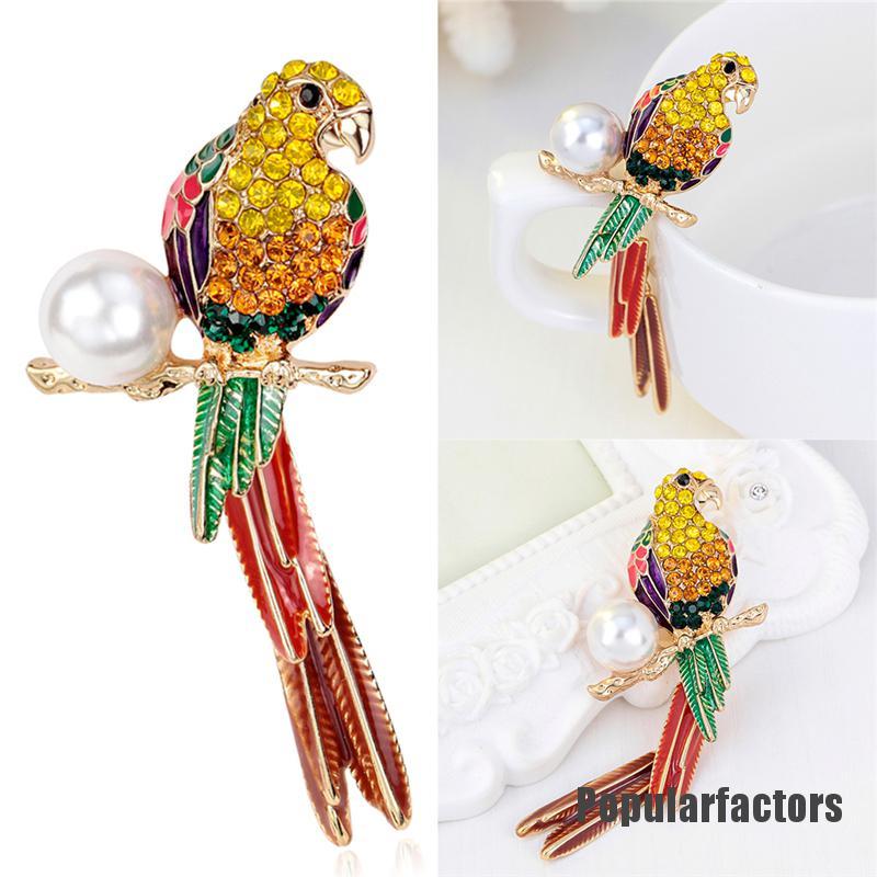 Ghim cài áo phối hình chú vẹt đính đá thời trang