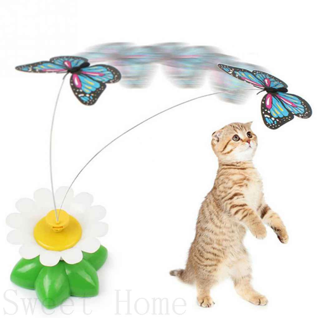 Pet Cat Dog Toys Plaything Electric Rotating Butterfly Kitten Play Seat Scratch Teaser Steel CHSG