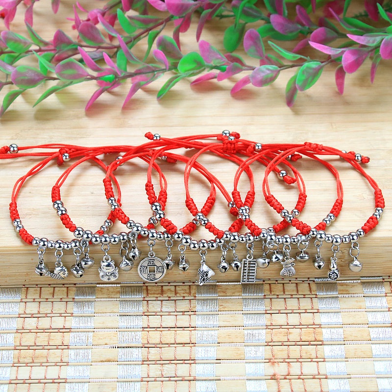 Vòng Tay EBI Chỉ Đỏ Phối Cham May Mắn Dây thắt rút tùy chỉnh độ rộng phù hợp cho nam và nữ