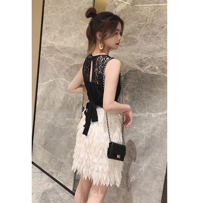 AMOI Áo Dệt Kim Không Tay Phối Ren Thời Trang Dành Cho Nữ