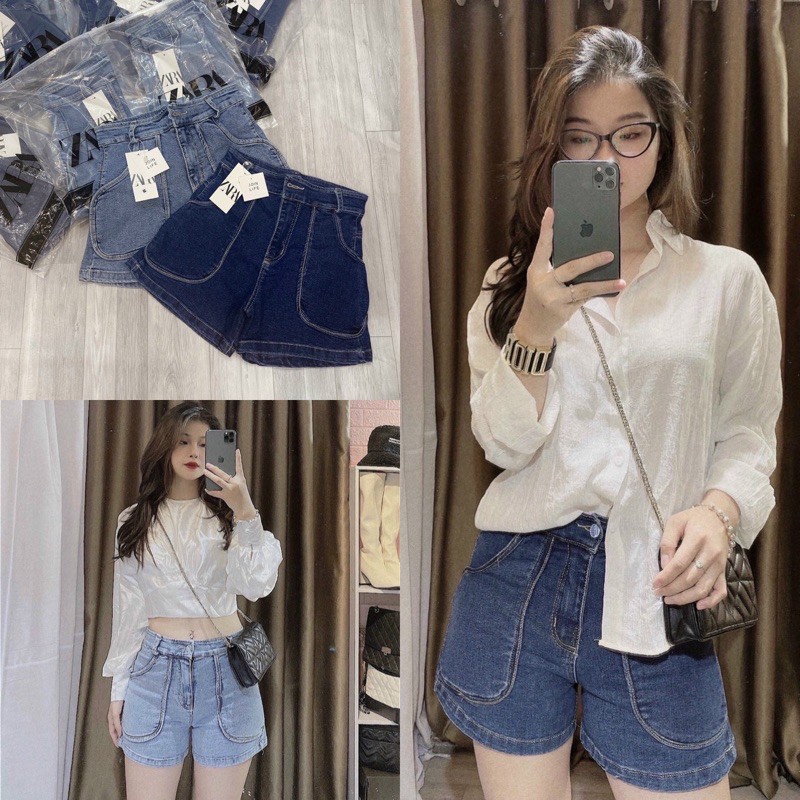 BÁN SỈ QUẦN SOOC JEAN TÚI HỘP NỔI 2 MÀU XANH ĐẬM NHẠT
