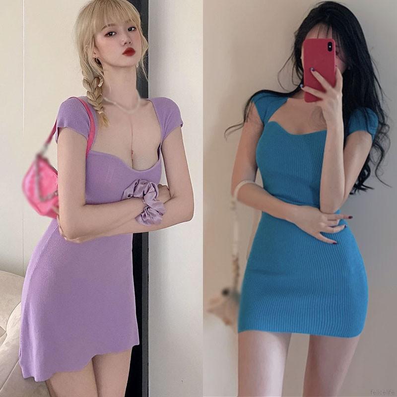 Đầm màu trơn ôm dáng tay ngắn gợi cảm thời trang cho nữ | BigBuy360 - bigbuy360.vn