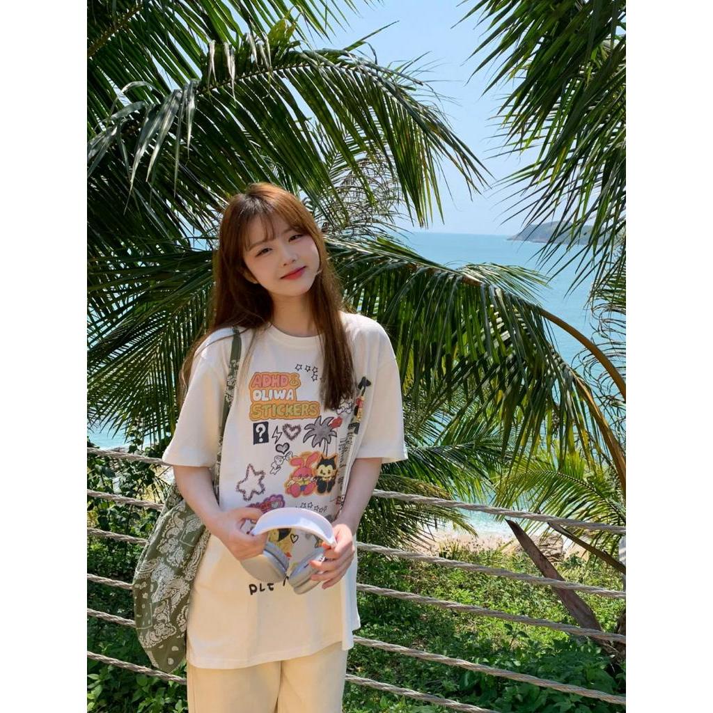 61876 Áo Thun Tay Ngắn Cotton Tinh Khiết In