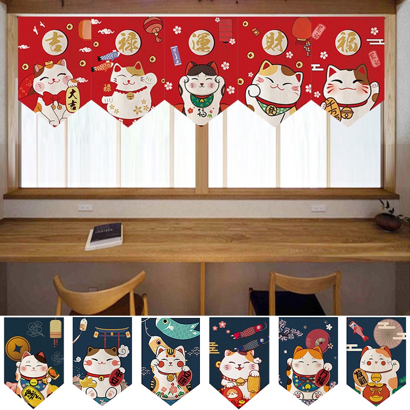 Rèm Cửa Ngắn Họa Tiết Mèo Dễ Thương Trang Trí Nhà Bếp Dịp Năm Mới