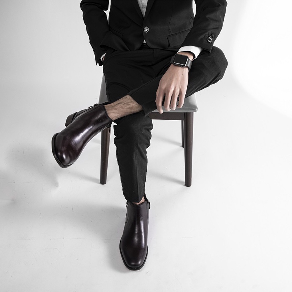 Giày boot nam Chelsea boot CB.03 black khóa cổ cao giày da thời trang Sunor shoes