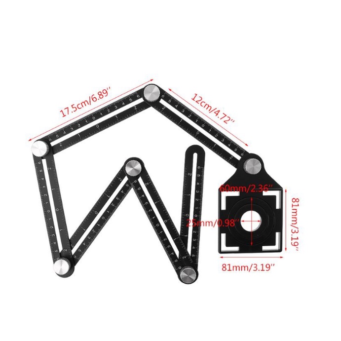 Thước Đo Cắt Gạch Kiêm Địng Vị Lỗ Khoan Chính Xác, Điều Chỉnh Đa Góc - Thước Thông Minh Gập 6 Đoạn - Tiện Dụng