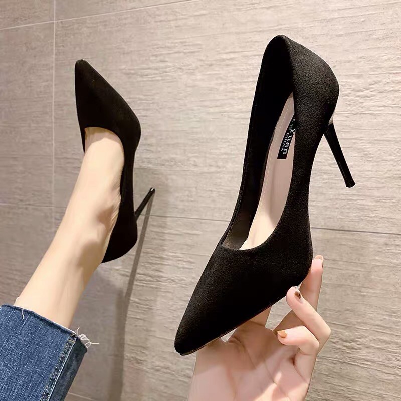 Giày cao gót nữ mũi nhọn da lộn đế cao 5-7-9cm