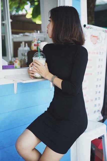 Váy body cổ lọ chất len tăm nhiều màu