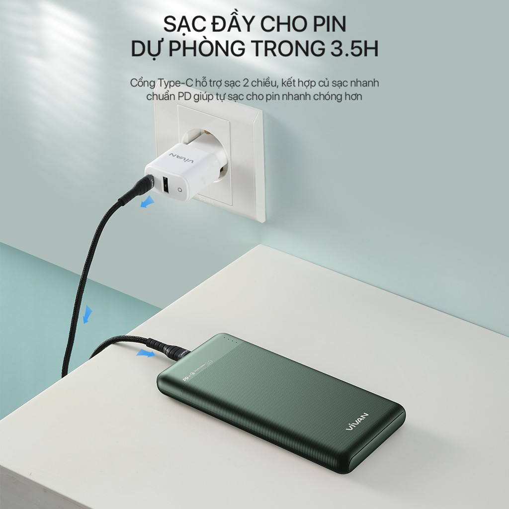 Pin Sạc Dự Phòng Chính Hãng 10000mAh VIVAN VPB-M10/ X10 Sạc Nhanh Chuẩn PD/QC3.0 18W