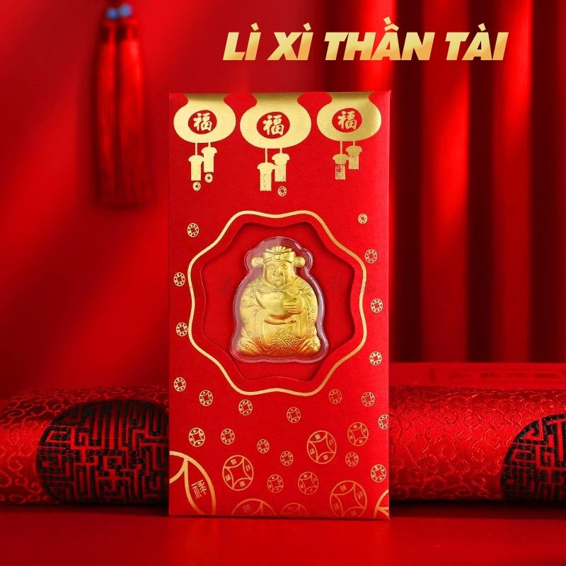Lì Xì Thần Tài Mạ Vàng 24K 🍀 Bao Lì Xì Mạ Vàng May Mắn Rước Tài Lộc