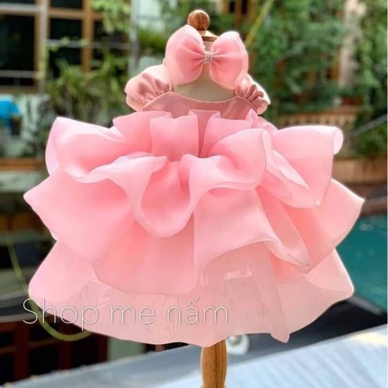 Đầm bé gái dáng xòe phồng công chúa xếp ly 3 tầng voan tơ mềm mại - Shop Mẹ Nấm
