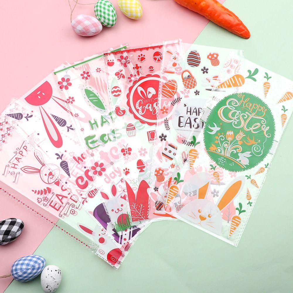 YOLA Set 50 Túi Trong Suốt Đựng Kẹo / Bánh Quy In Hình Thỏ / Trứng Phục Sinh Dễ Thương