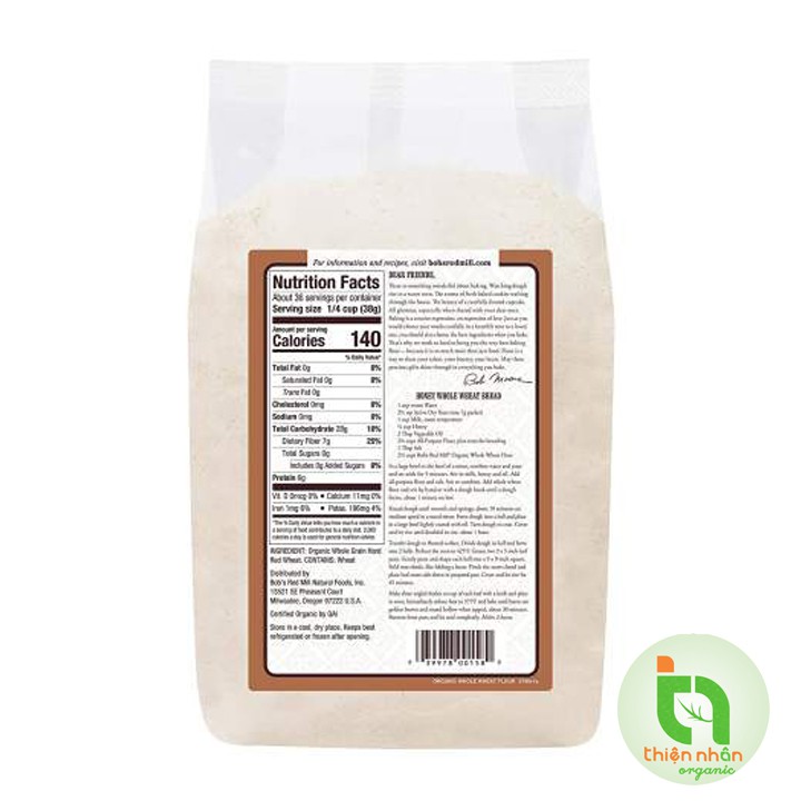 Bột mì nguyên cám hữu cơ Bob's Red Mill 1.36kg/ 2.27kg - Organic Whole Wheat Flour