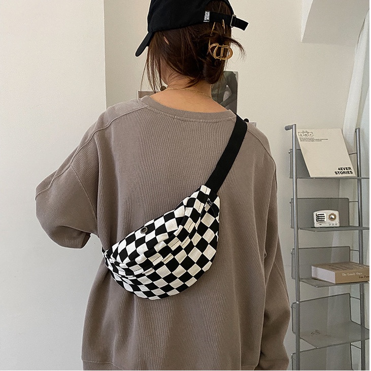 Túi chéo bao tử đeo ngực Caro Ulzzang đa năng thời trang checker board cho học sinh sinh viên giá rẻ