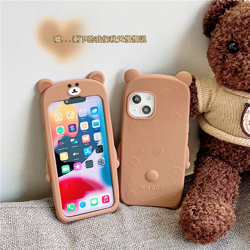 Ốp lưng điện thoại màu nâu chống sốc cho iphone 14 pro max 13 pro silicon mềm iphone 12 pro 11 ốp lưng điện thoại in hình gấu 3D dễ thương