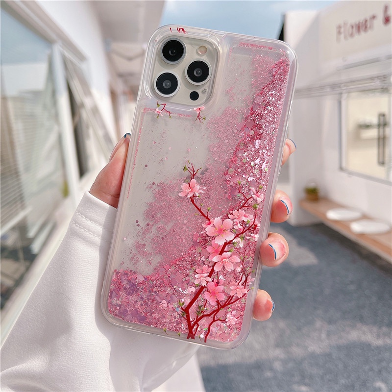 Ốp Điện Thoại Dẻo Trong Suốt Họa Tiết Hoa Đào Xinh Xắn Cho iPhone 13 Pro MAX 12 11 Pro MAX XS MAX XR X 7+8 Plus
