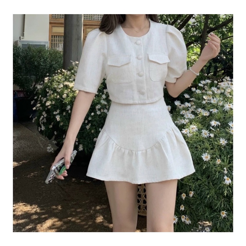 SET CROP TRẮNG BỐ TÚI NẮP + CHÂN VÁY - SV42